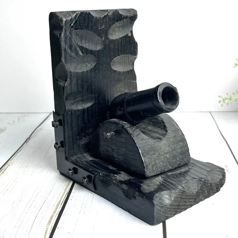 Wood & Metal Rustic Carved Cannon 1 Bookend Black Castle Spanish Nautical Pirate